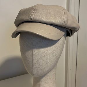 Ladies hat, pageboy, faux leather, Almond color